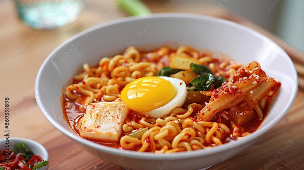 Spicy Korean Noodle Soup with Kimchi and Egg Spicy Korean Noodle Soup with Kimchi and Egg