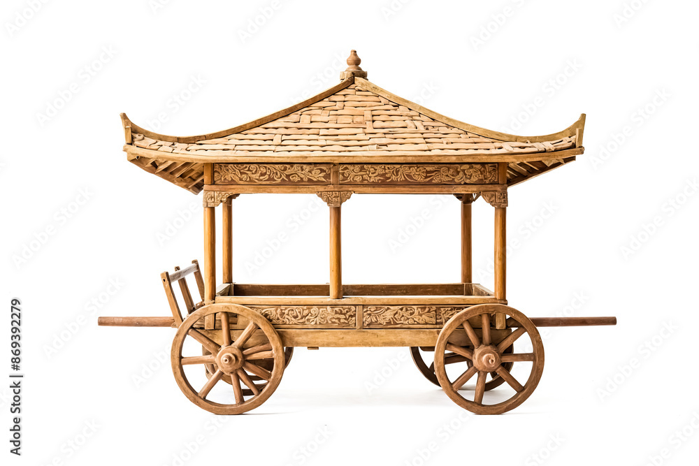 Traditional Wooden Cart with Pagoda Roof Traditional Wooden Cart with Pagoda Roof