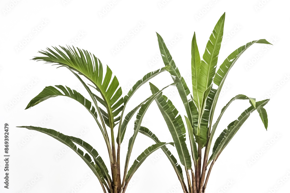 Fototapeta premium Green palm leaves on white background
