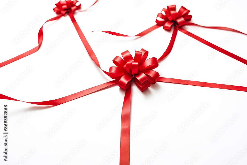 Red ribbons and bows on a white background Red ribbons and bows on a white background