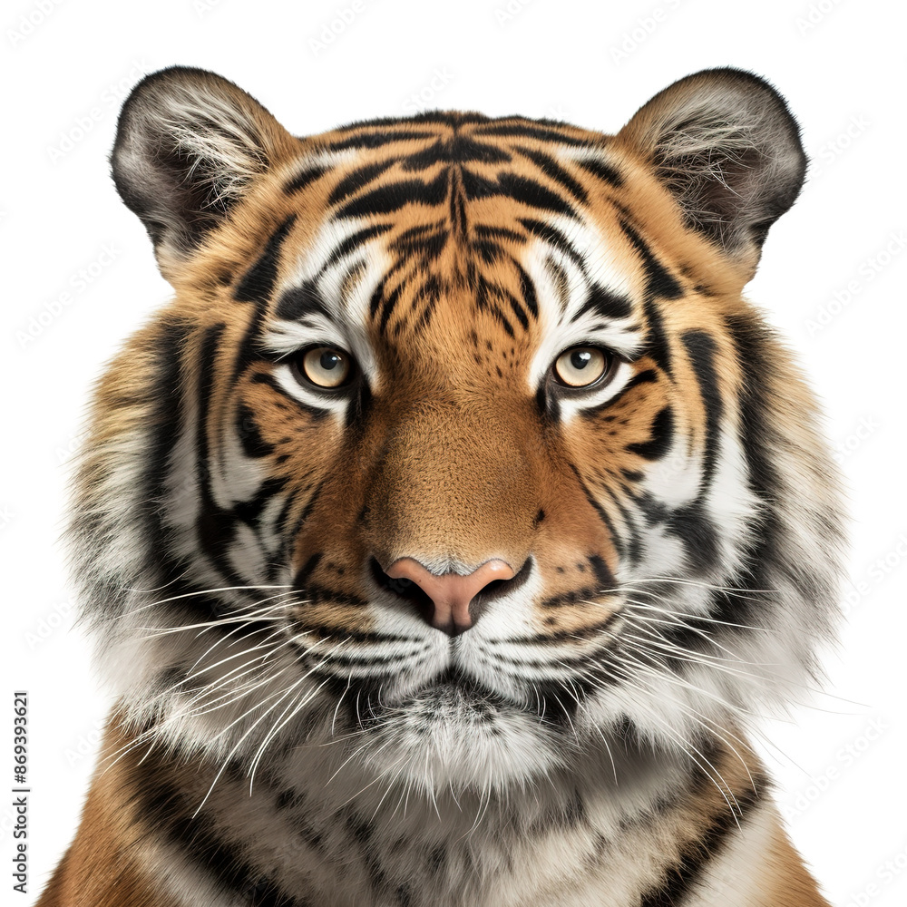 Tiger on a white background. Close-up portrait. Tiger on a white background. Close-up portrait.