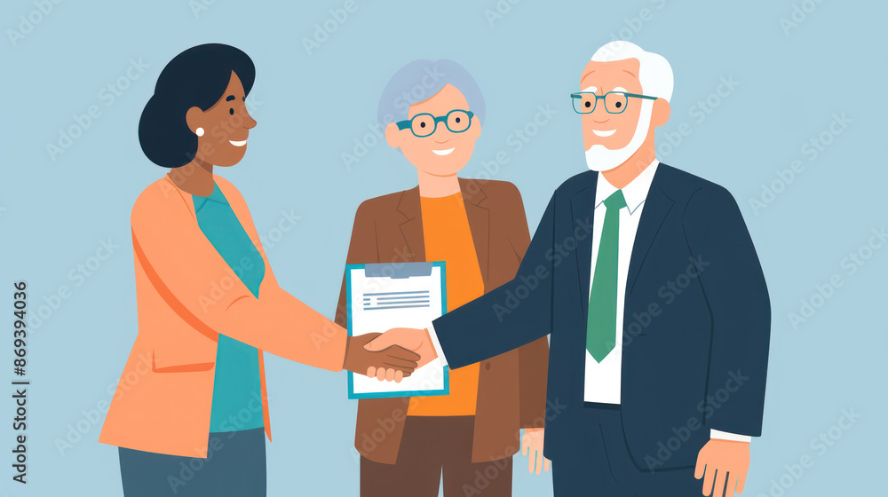Health insurance agent shaking hands with a senior couple Health insurance agent shaking hands with a senior couple