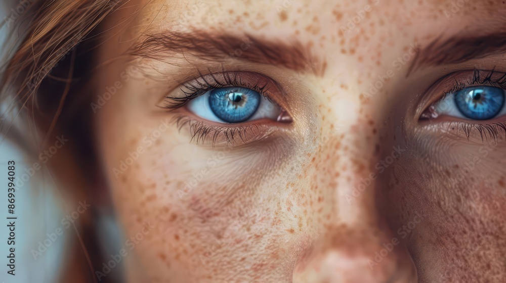 intense closeup of womans blue eyes freckled skin natural beauty soft lighting emotive portrait intense closeup of womans blue eyes freckled skin natural beauty soft lighting emotive portrait
