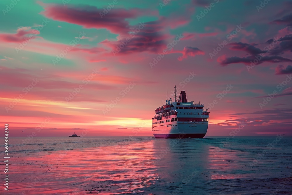 Experience the mesmerizing scene of the Bastille Cruise ship at sunset, as its romantic silhouette casts against the pastel-colored sky. Experience the mesmerizing scene of the Bastille Cruise ship at sunset, as its romantic silhouette casts against the pastel-colored sky.