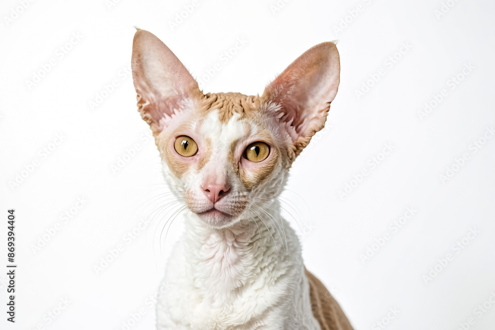 Portrait of a Cornish Rex Cat with Big Yellow Eyes Portrait of a Cornish Rex Cat with Big Yellow Eyes