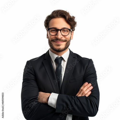 professional smiling Lawyer standing isolated on white background, looking directly at the camera with an attentive expression