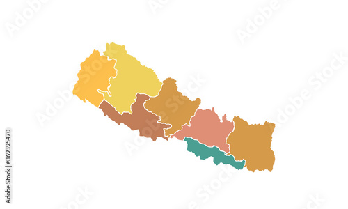 Map of Nepal isolated modern colorful style. for website layouts, background, education, precise, customizable, Travel worldwide, map silhouette backdrop, earth geography, political, reports. 