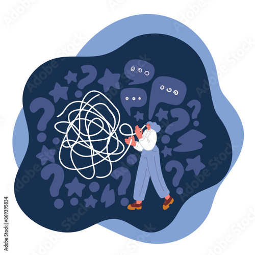 Carton vector illustration of woman unravel thread over dark background