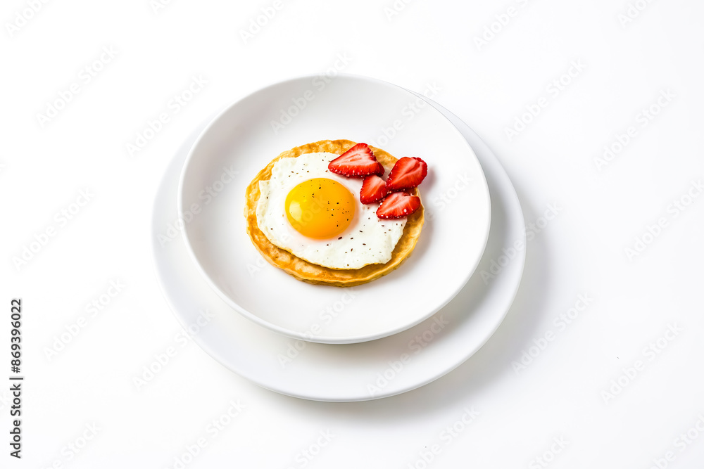 Fried Egg on Waffle with Strawberries Fried Egg on Waffle with Strawberries