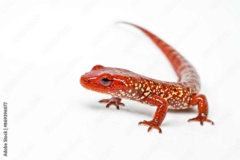 Naklejka premium Red-Spotted Newt on White Background