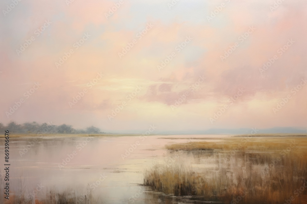 Fototapeta premium Soft light landscape painting outdoors.