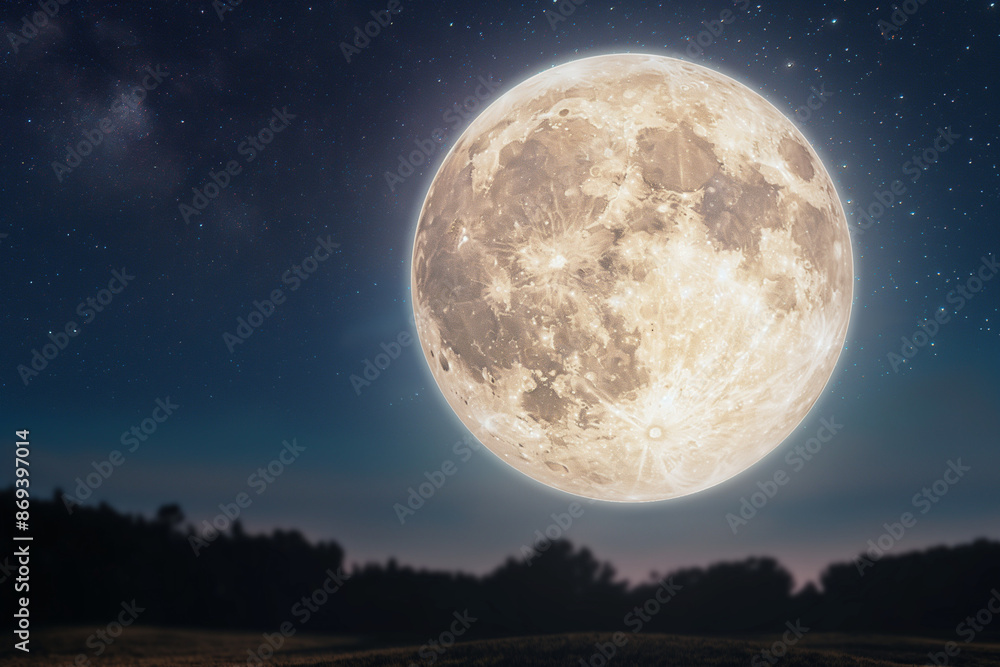 full moon over the moon, A hyper-realistic image of a rising full moon, its luminous surface perfectly detailed against a deep, starry night sky full moon over the moon, A hyper-realistic image of a rising full moon, its luminous surface perfectly detailed against a deep, starry night sky