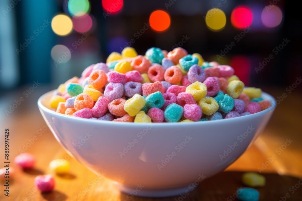 Close up of colorful cereal in a bowl Close up of colorful cereal in a bowl