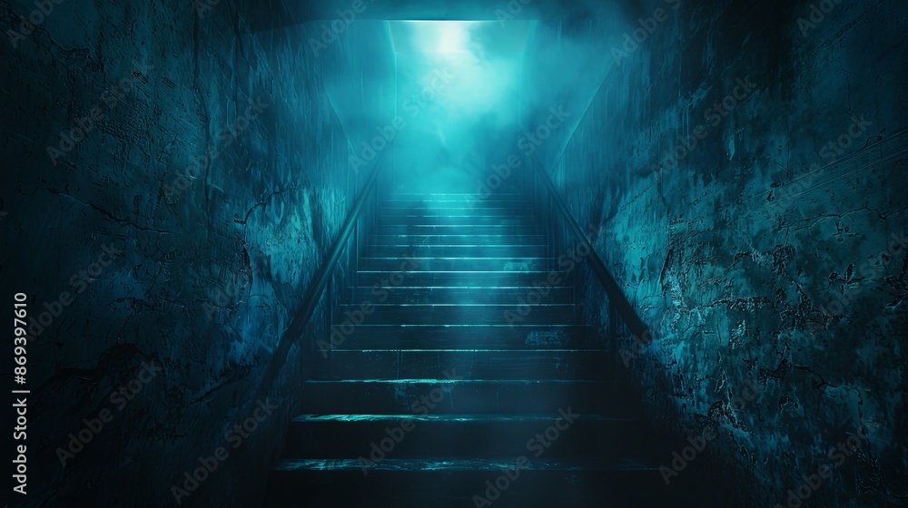 A dark, narrow staircase leading to a dark, narrow tunnel A dark, narrow staircase leading to a dark, narrow tunnel
