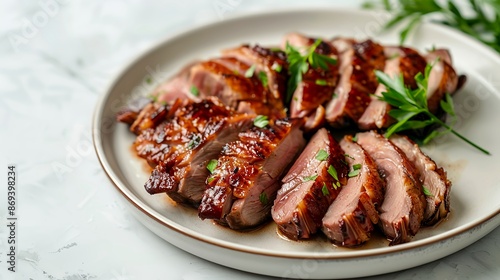 sliced roast duck breasts on a plate