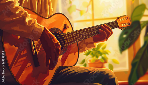 The music store is the strum of a guitar chord: Visualize someone playing a guitar, with the sound of a chord being strummed, symbolizing the musicality and passion of a music store
