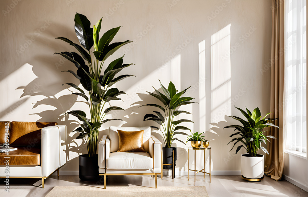 Fototapeta premium simple living room, white sofa, flat background style