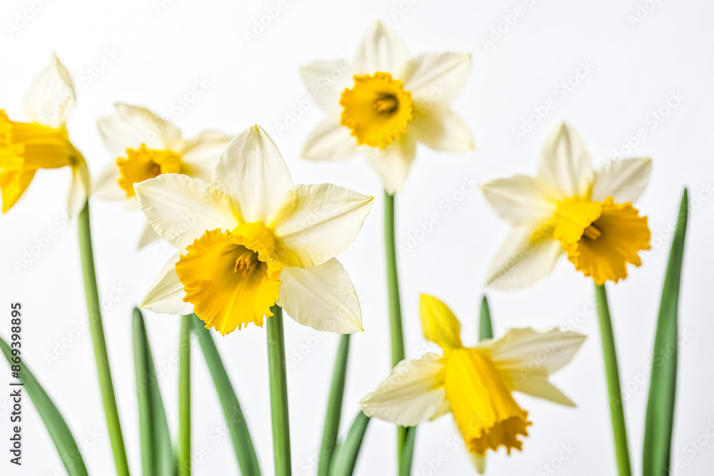 Yellow and White Daffodils on White Background Yellow and White Daffodils on White Background