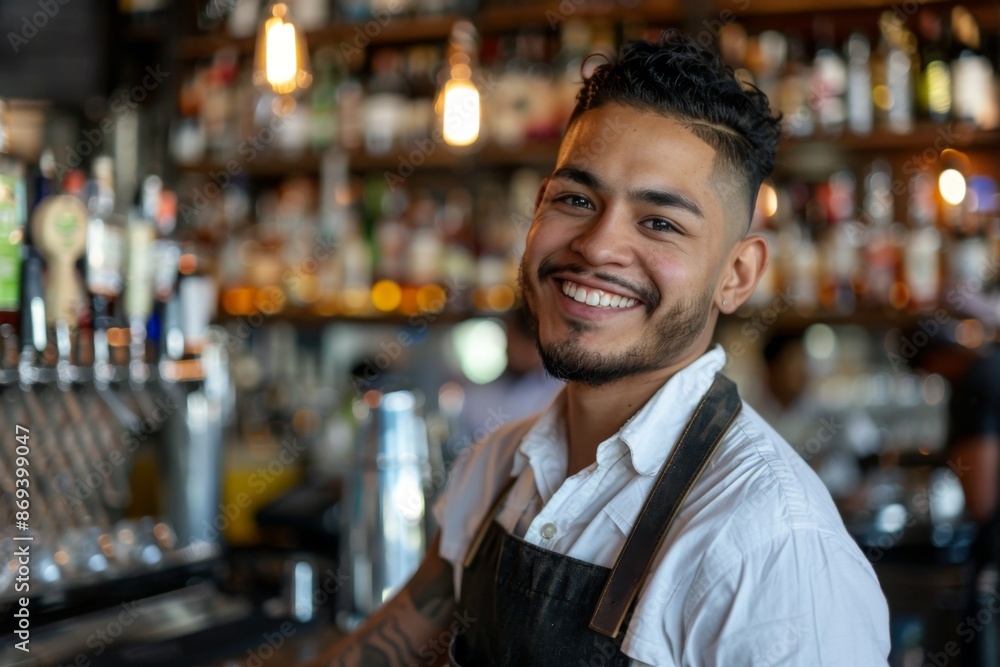 Smiling portrait of a young male bartender in bar Smiling portrait of a young male bartender in bar