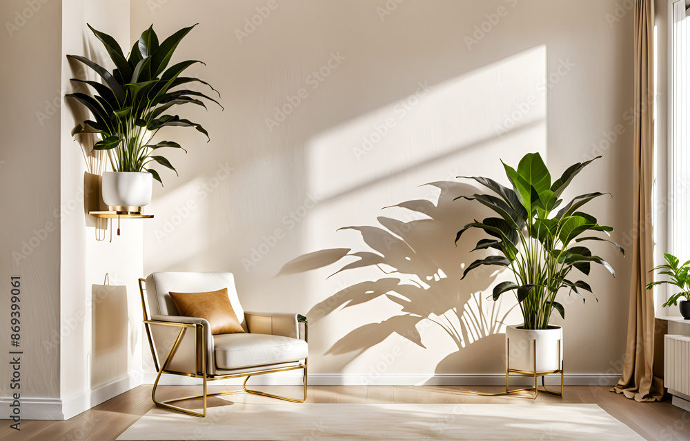 Fototapeta premium simple living room, white sofa, flat background style