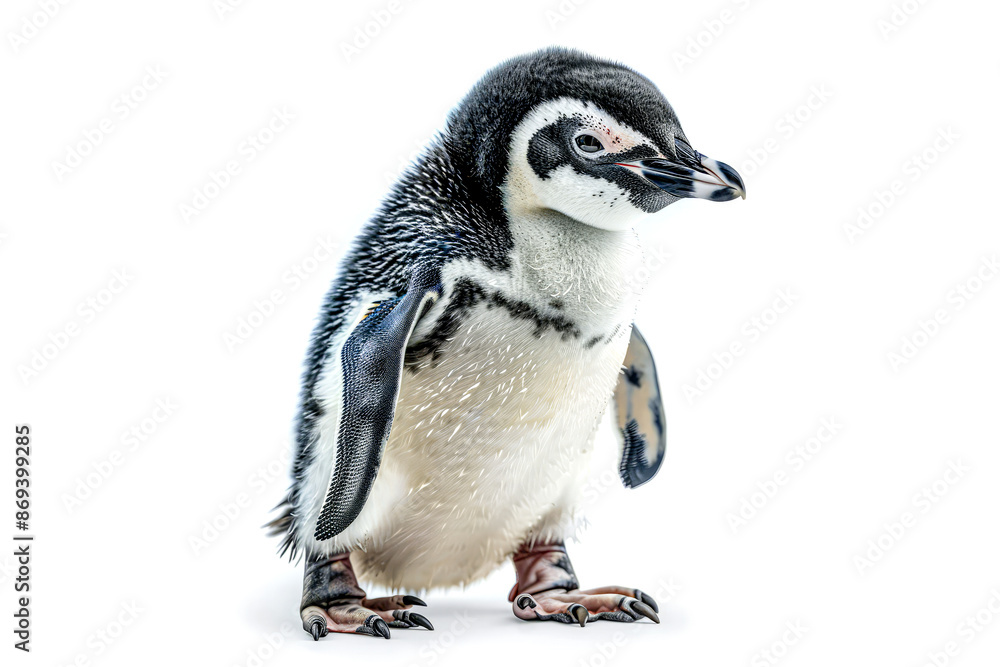 Fototapeta premium A baby penguin standing on white background.