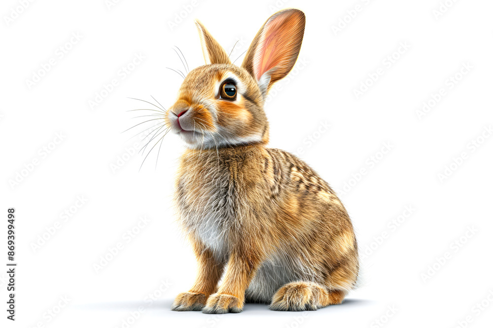 Obraz premium A brown rabbit sitting alertly with its ears perked up.