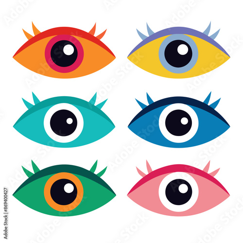 A series of six vibrant eyes against a plain white backdrop