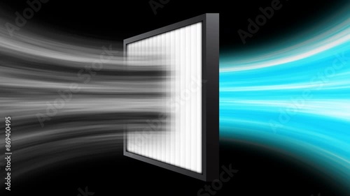 Air filter with blue waves effect. Antibacterial, dust, solid particle filtration and ventilation.