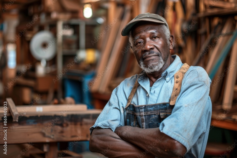 Portrait of a middle aged male carpenter in workshop Portrait of a middle aged male carpenter in workshop