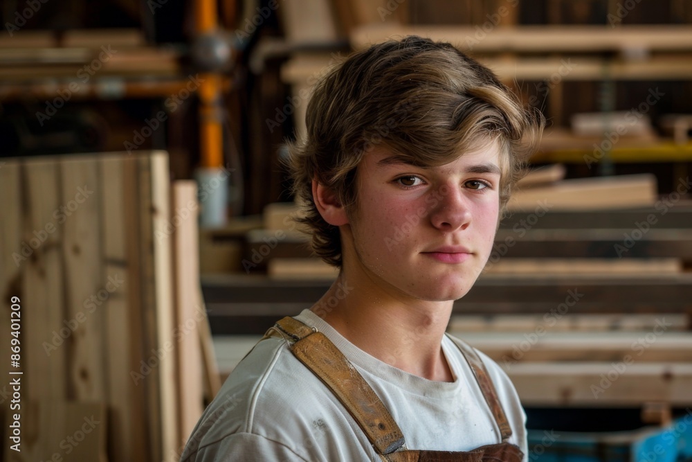 Fototapeta premium Portrait of a young male carpenter in workshop