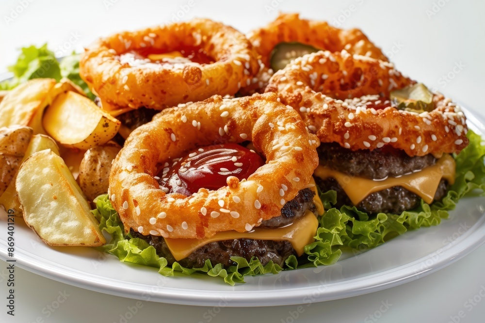 Gourmet Cheese-Stuffed Onion Rings with Crispy Potato Wedges Gourmet Cheese-Stuffed Onion Rings with Crispy Potato Wedges