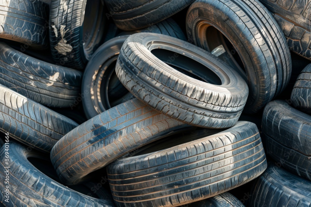 Landfill with old tires and tyres for recycling, Reuse of waste rubber tires. Worn out used wheels Landfill with old tires and tyres for recycling, Reuse of waste rubber tires. Worn out used wheels