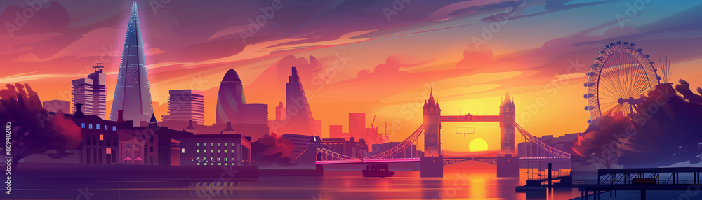 Fototapeta premium illustration London skyline sunset view 