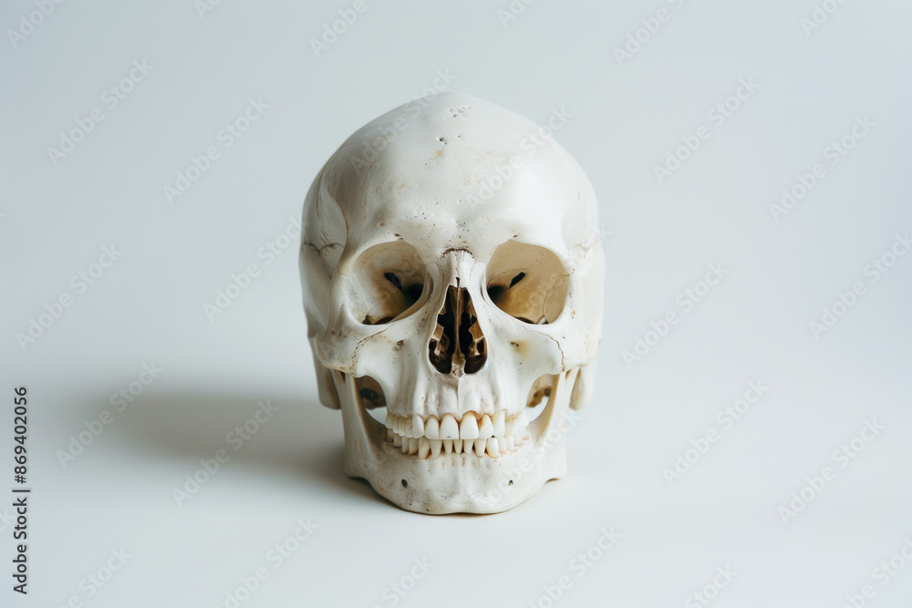 Human skull on white background