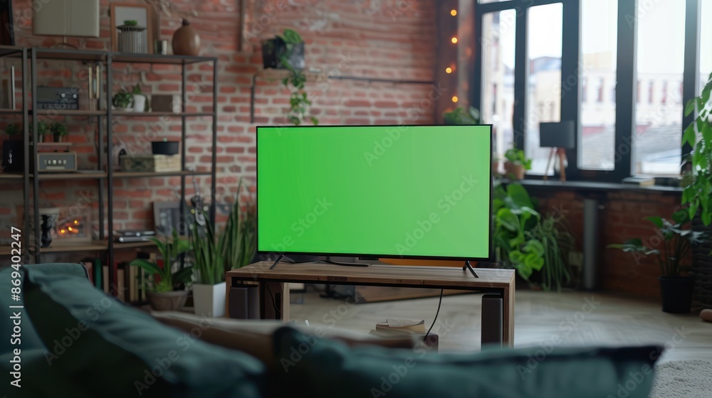 Bricked living room with TV and soft lighting Bricked living room with TV and soft lighting