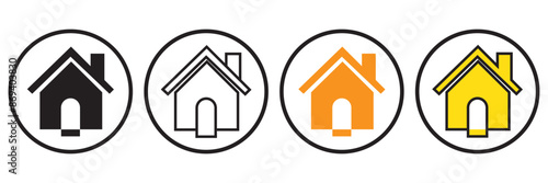 Collection home icons. House symbol. Set of real estate objects and houses black icons isolated on white background. Vector illustration.