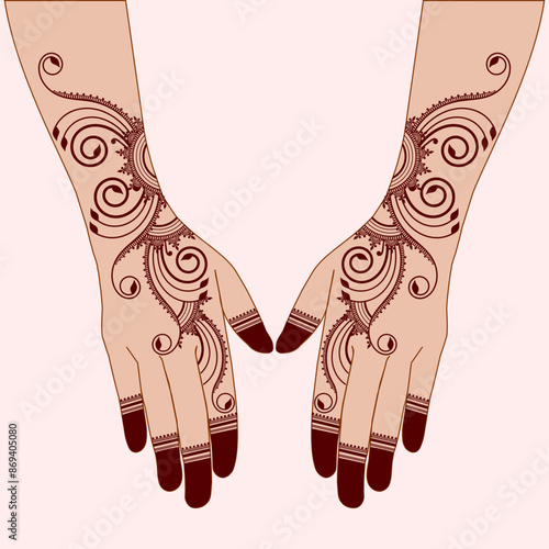 Henna mehndi mehendi mahendi design on two hands indian arabic asian culture vector illustration SVG