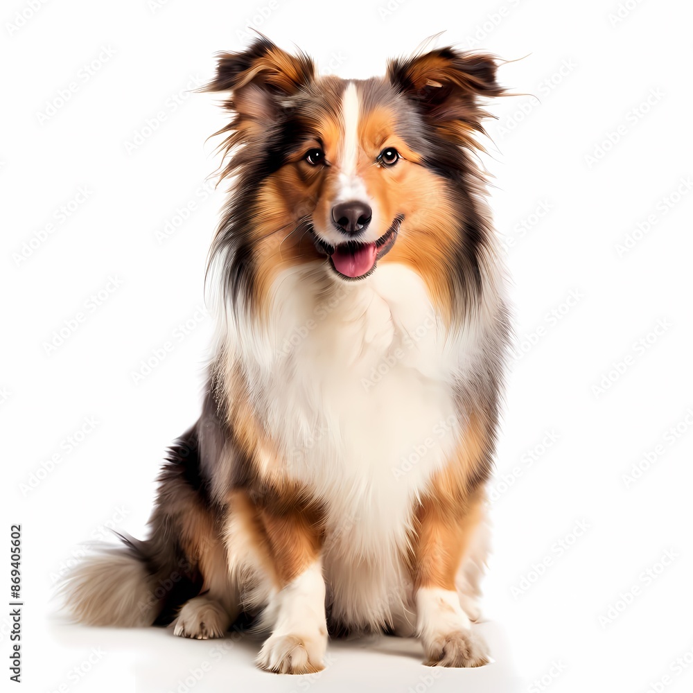 Shetland sheepdog dog-breed standing against white background, AI Generated Shetland sheepdog dog-breed standing against white background, AI Generated