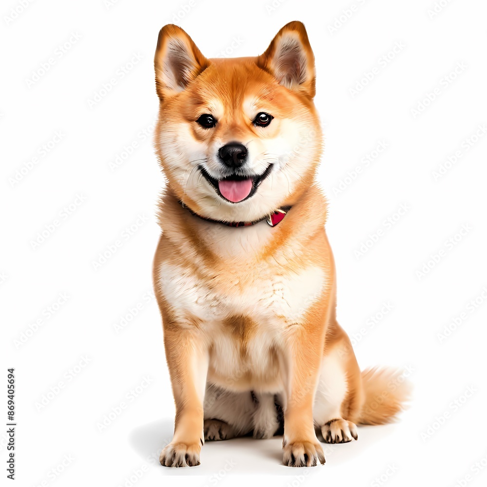 Shiba inu dog breed standing against white background, AI Generated Shiba inu dog breed standing against white background, AI Generated