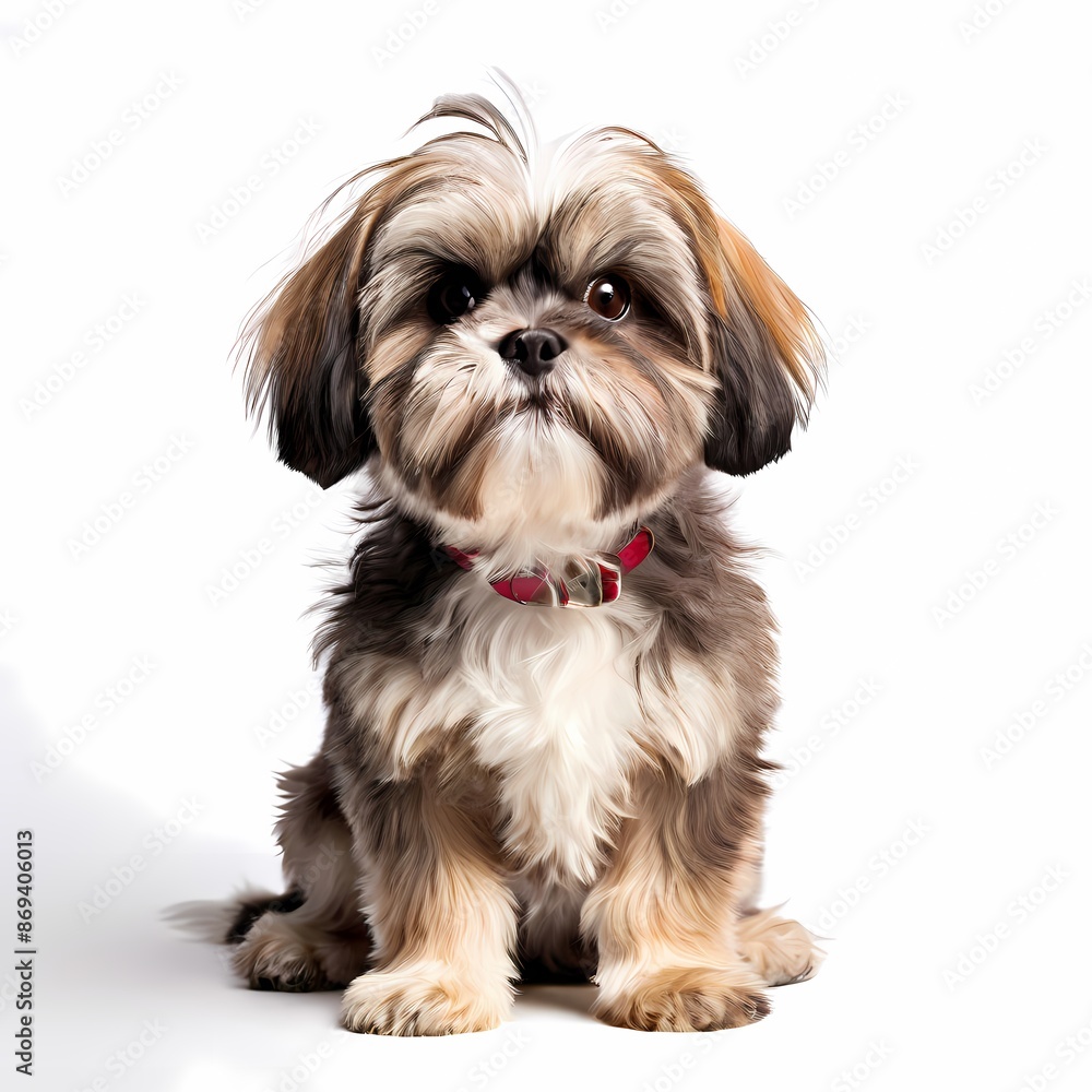 Shih tzu dog breed standing against white background, AI Generated Shih tzu dog breed standing against white background, AI Generated