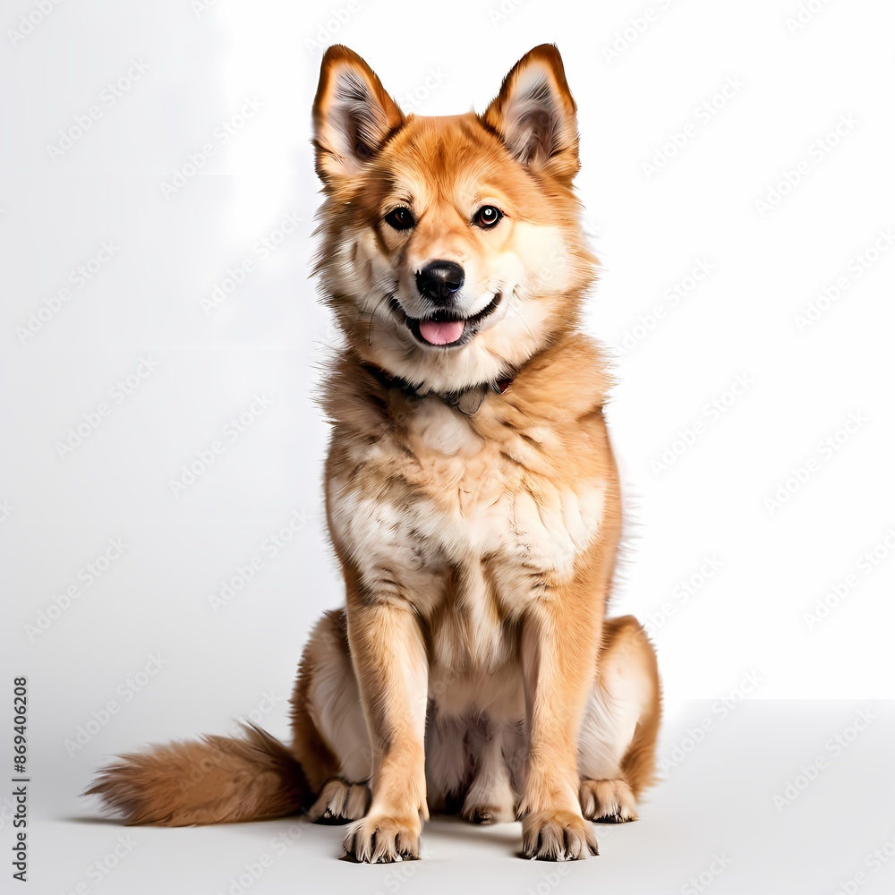 Shikoku dog breed standing against white background, AI Generated Shikoku dog breed standing against white background, AI Generated