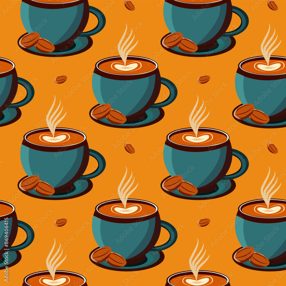 Obraz premium Love foam coffee with beans, cartoon, pattren, illustrations.