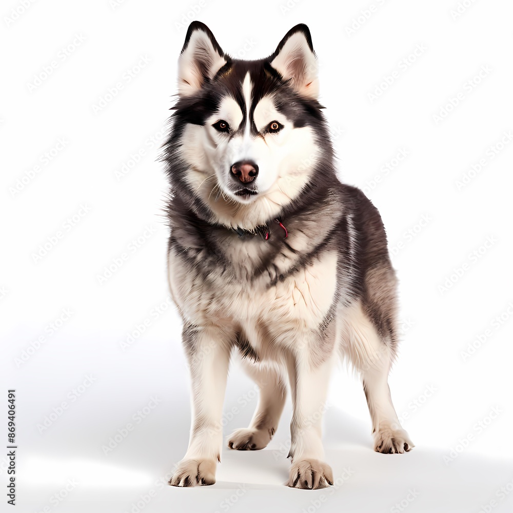 Siberian husky dog breed standing against white background, AI Generated Siberian husky dog breed standing against white background, AI Generated