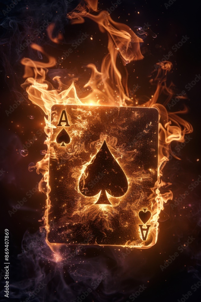 A card with a spade and a heart on it is lit on fire A card with a spade and a heart on it is lit on fire