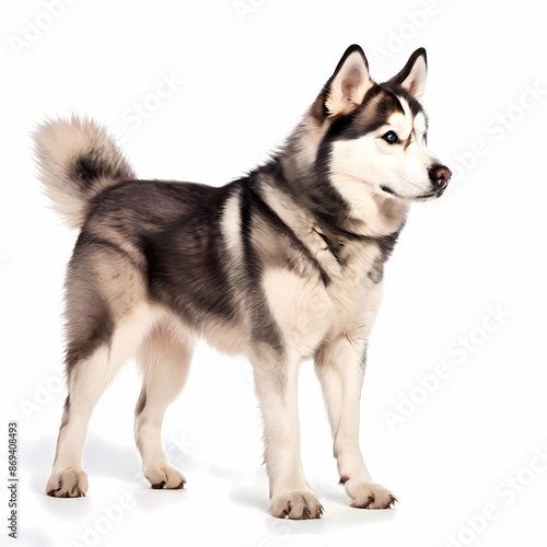 Siberian husky dog breed standing against white background, AI Generated © Toseef