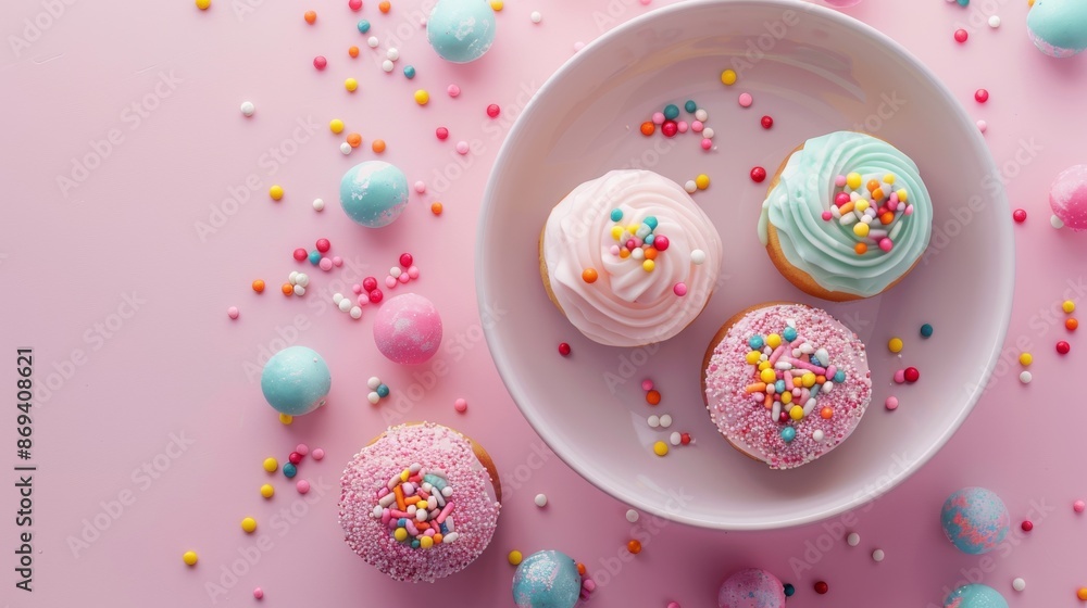 Cupcakes with colorful frosting and sprinkles Cupcakes with colorful frosting and sprinkles