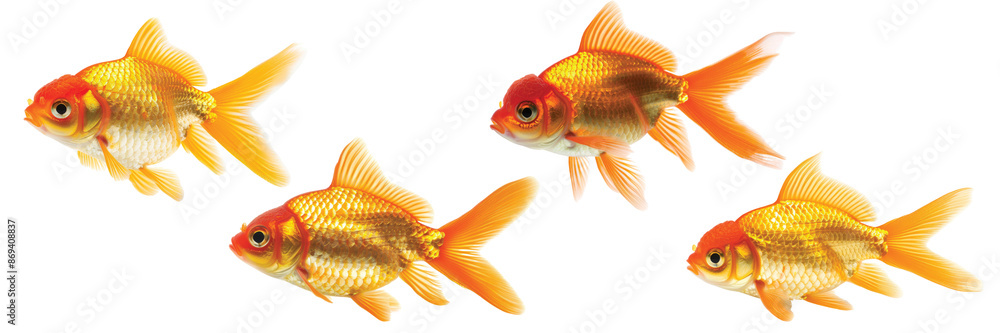 Four Vibrant Goldfish Swimming Isolated on a Transparent Background Four Vibrant Goldfish Swimming Isolated on a Transparent Background