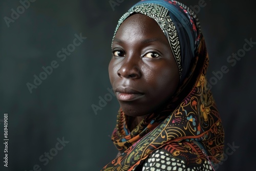 diverse black woman on minimal black background copy space 