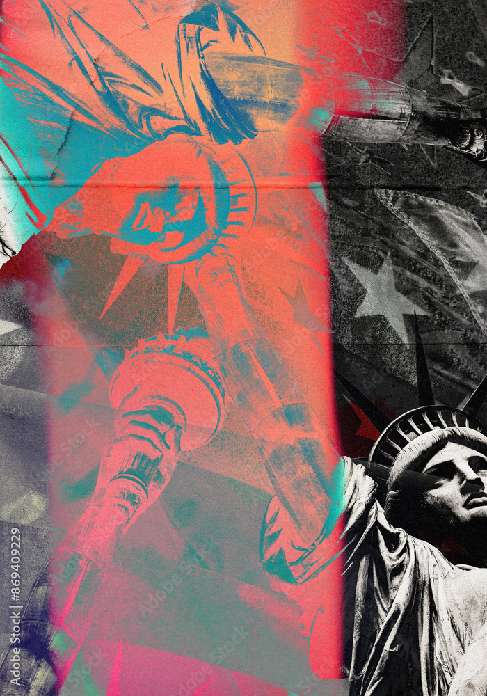 Obraz premium 4th of July background, independence day of America, USA flag or liberty artwork or wallpaper, with textured effect grungy and dusty, American stars and stripe, red and blue, Fourth of July