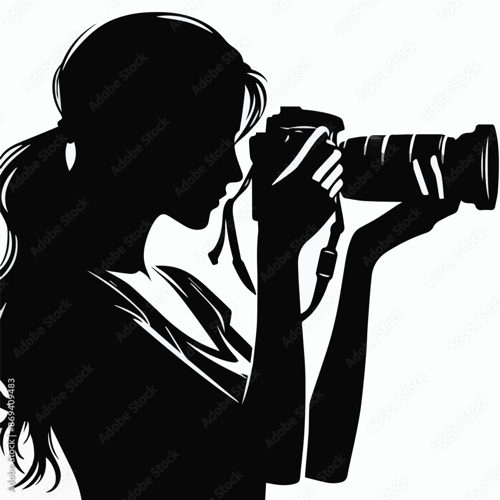 Female Photographer Vector art Silhouette Drawing. Generative AI Female Photographer Vector art Silhouette Drawing. Generative AI